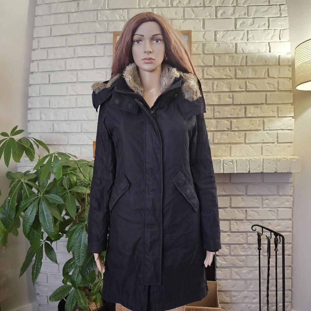 Aritzia BABATON Hooded Long coat Women's Black Faux Fur